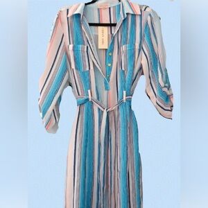 Striped spring summer shirt dress XL